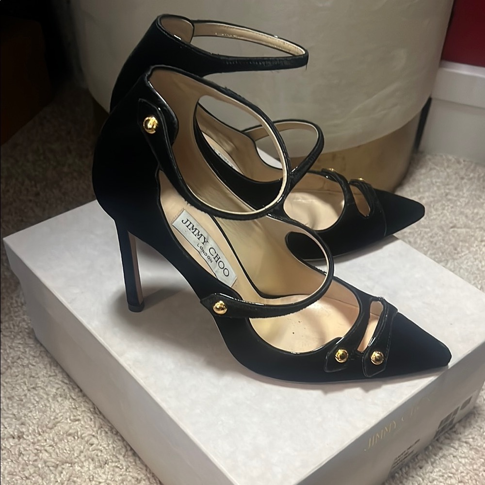 Jimmy Choo Black and Gold Stiletto Heels
